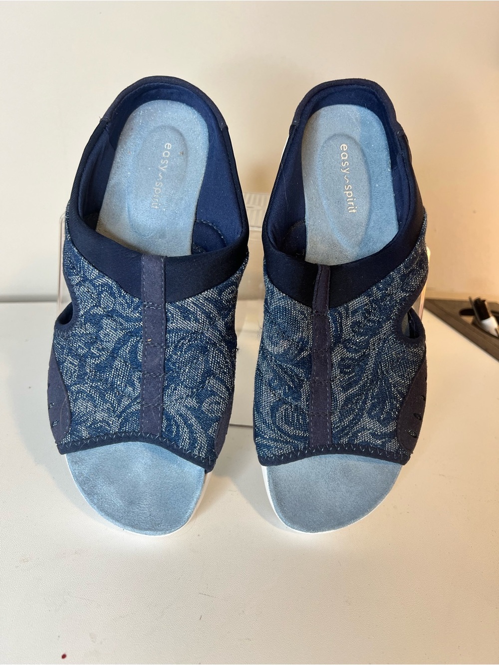Easy Spirit Navy Blue Patterned Slip-On Mules for Women